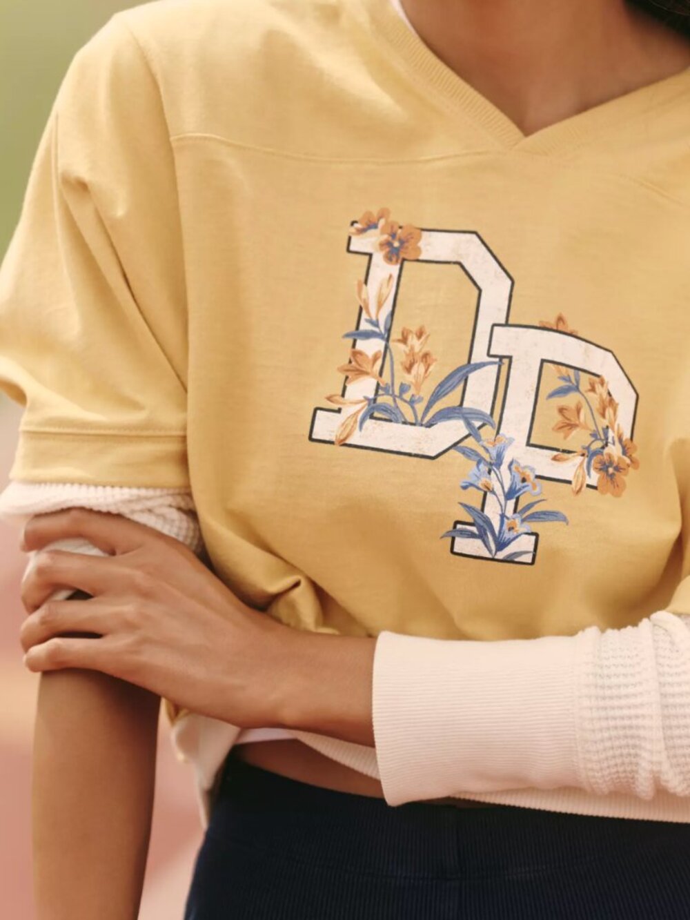 Daily Practice Anthropologie Coin Toss Crop Top Yellow + Cream Sweatshirt, Large - Picture 3 of 11